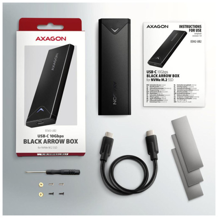 Кишеня зовнішня AXAGON USB-C 10Gbps metal box for M.2 NVMe SSD BLACK ARROW (EEM2-UB2)