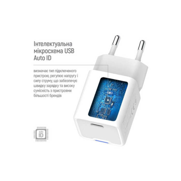 Зарядний пристрій ColorWay GaN Mini 30W PD Port PPS USB-C white (CW-CHS054PD-WT)
