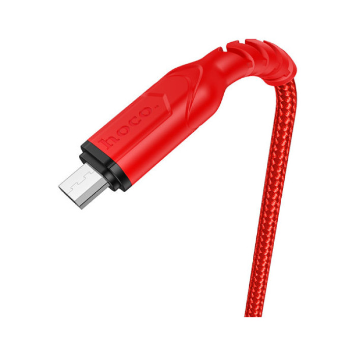 Дата кабель USB 2.0 AM to Micro 5P 1.0m 2.4A nylon X59 red HOCO (6931474744906)