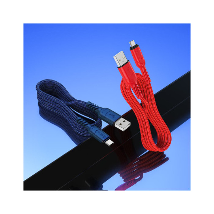Дата кабель USB 2.0 AM to Micro 5P 1.0m 2.4A nylon X59 red HOCO (6931474744906)