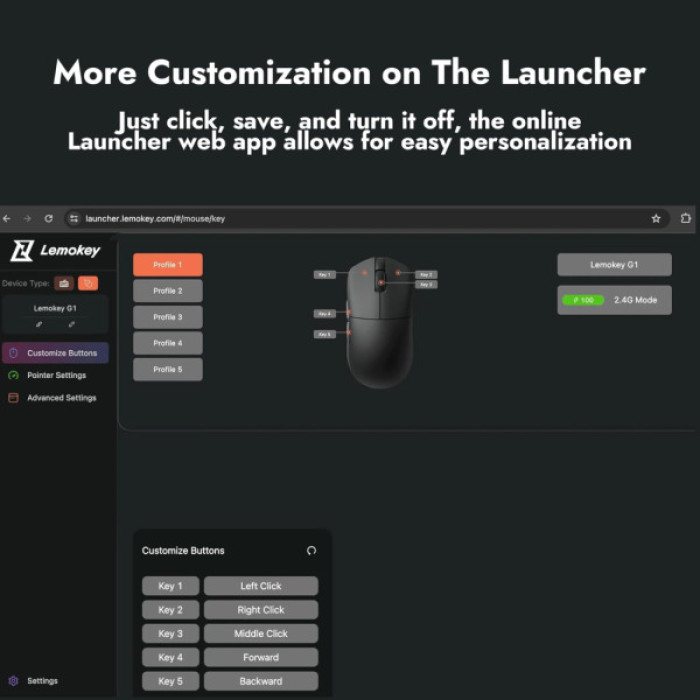 Мишка Lemokey G1 USB-A/USB-C/Wireless 8K Black (G1-A1)