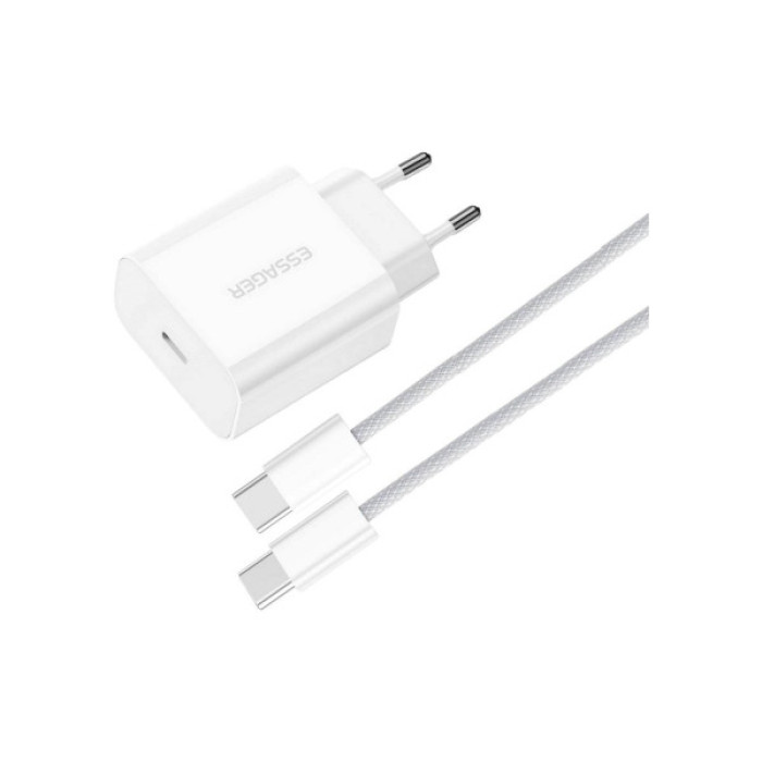 Зарядний пристрій Essager USB-C PD20W + cable USB-C to USB-C white (EFJB02-JSTT2-T)