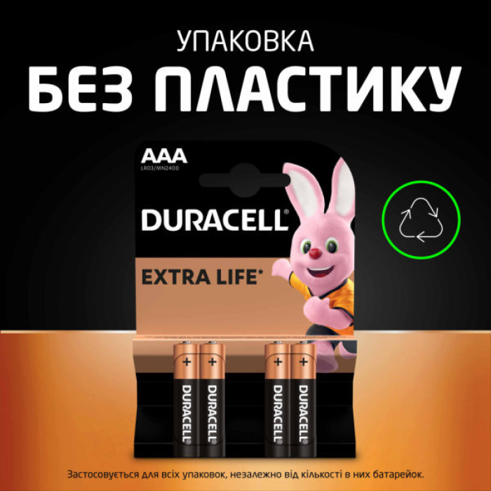Батарейка Duracell AAA лужні 4 шт. в упаковці (5000394052543 / 81545421)