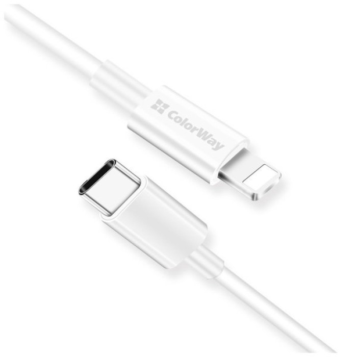 Дата кабель USB-C to Lightning 1.0m 3A white ColorWay (CW-CBPDCL032-WH)
