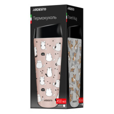 Термокружка Ardesto Coffee Time Cats 450мл, нержавіюча сталь, коричневий (AR2645FC)