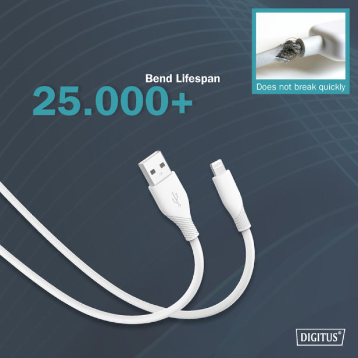 Дата кабель USB 2.0 AM to Lightning 1.0m 12W white Digitus (AK-600108-010-W)