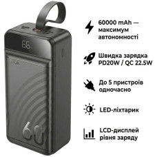 Батарея універсальна HOCO 60000mAh Element PD/20W, QC/22.5W, LED Lamp, Black (J123C / 714736)