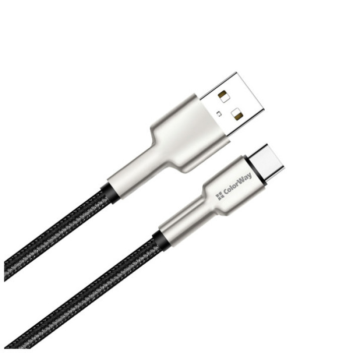 Дата кабель USB 2.0 AM to USB-C 1.0m head metal black ColorWay (CW-CBUC046-BK)