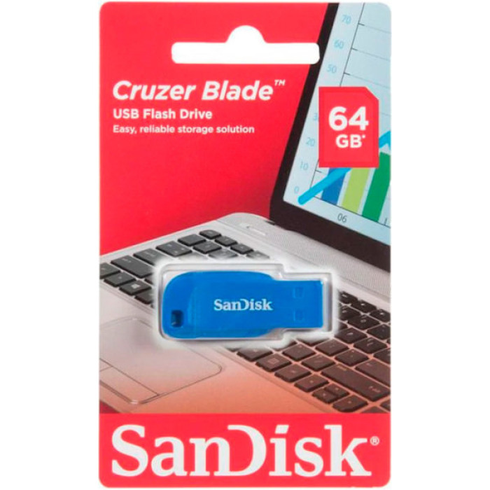 USB флеш накопичувач SanDisk 64GB Cruzer Blade Electric Blue USB 2.0 (SDCZ50C-064G-B35BE)