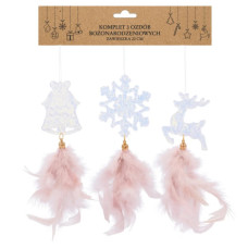 Ялинкова іграшка Chomik Олень, Дзвіночок, Сніжинка" з пір'ям 22 см, 3 шт, шампань (5900779855861)