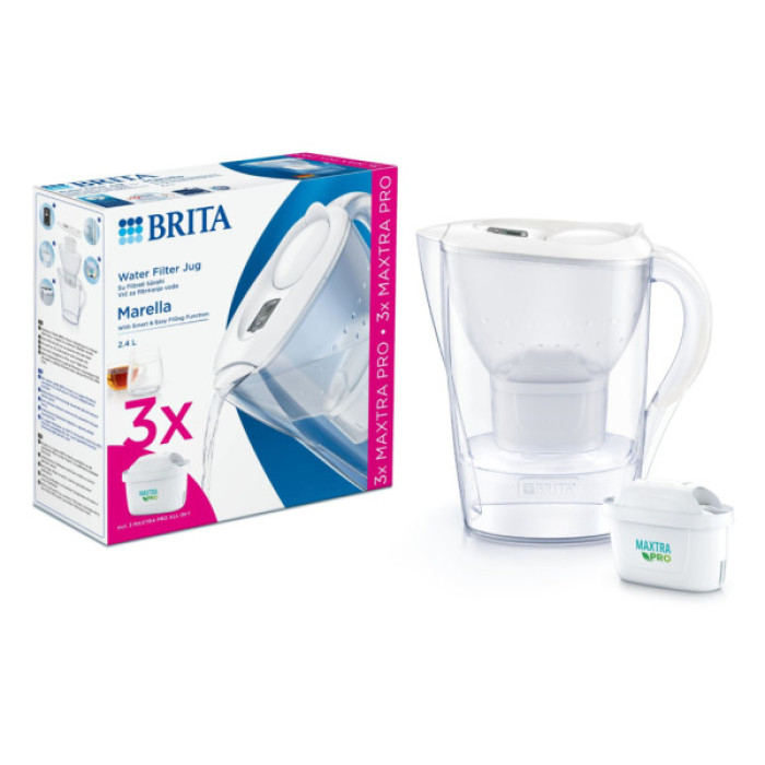 Фільтр-глечик Brita Marella Memo MXPro 2.4л (1.4л води) з фільтр-картриджем 3шт, білий (1052791)
