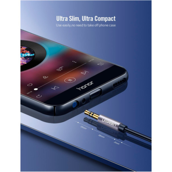 Кабель мультимедійний 3.5mm M to 3.5mm F 1.5m AV118 gray Ugreen (10593)