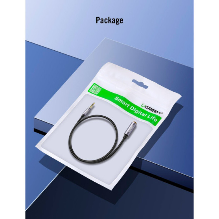 Кабель мультимедійний 3.5mm M to 3.5mm F 1.5m AV118 gray Ugreen (10593)