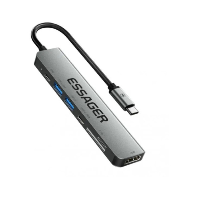 Концентратор Essager USB-C 7-in-1 HDMI + USB 3.2 + USB-C + SD/TF gray (EHB07-QH0G-Z)