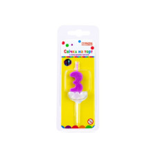 Свічка Maxi двостороння "3" з кольоровим вогнем, розмір 20*8*40 мм (MX622093-3)