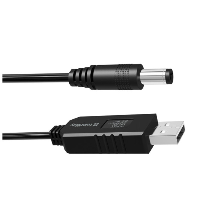Кабель живлення USB to DC 5.5x2.5mm 9V 1.0m black ColorWay (CW-CBUD066-BK)