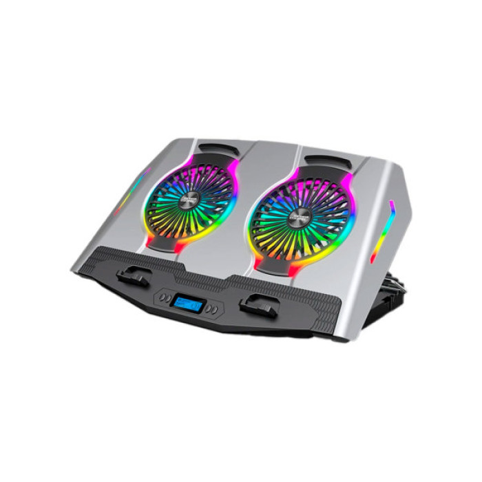Підставка до ноутбука IceCoorel 10-18", 2*125mm 1400 RPM, 2*USB, + LCD display, 461x298x52mm, Silver (N9S)