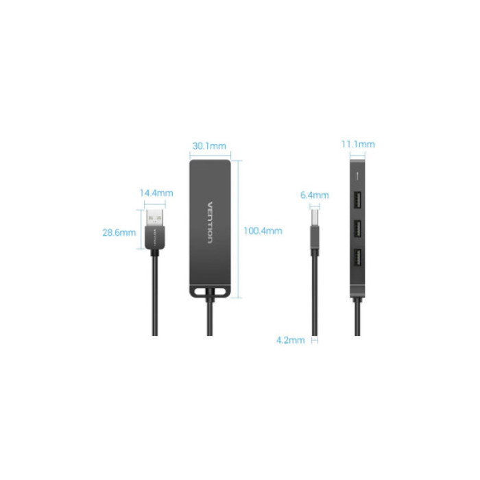 Концентратор Vention USB 2.0 to 4xUSB 2.0 black (CHMBB)