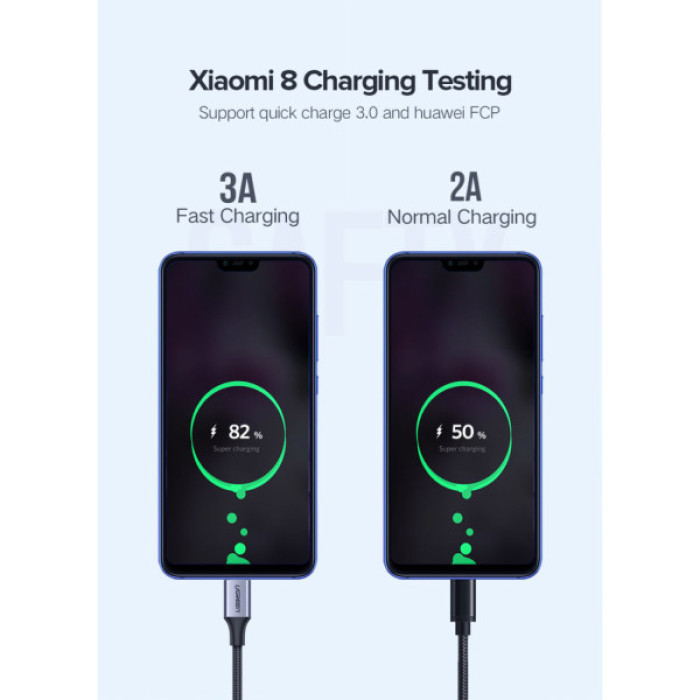 Дата кабель USB 2.0 AM to USB-C 0.25m 3A aluminum braid nickel plating black Ugreen (60124)