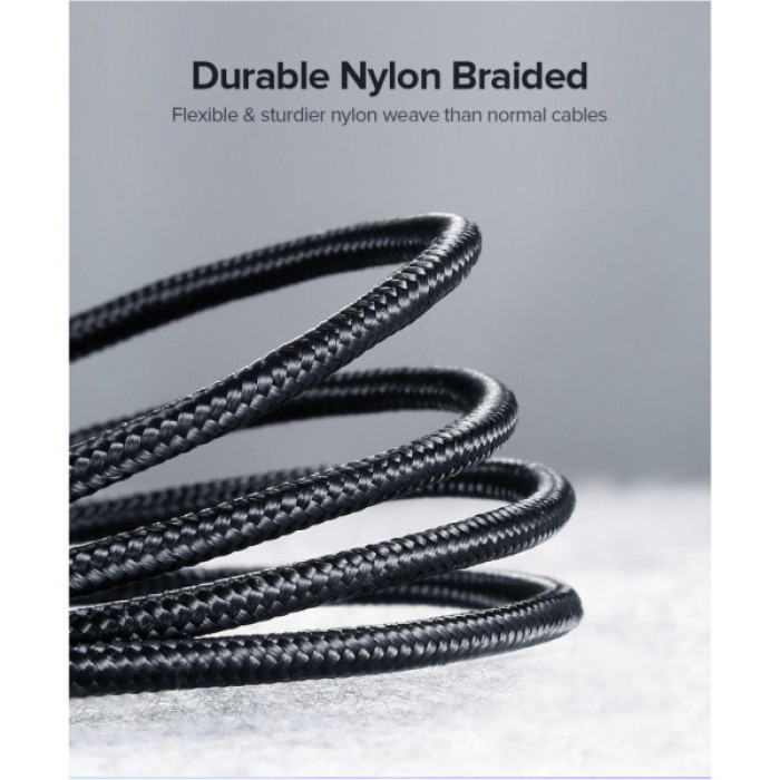 Дата кабель USB 2.0 AM to USB-C 0.25m 3A aluminum braid nickel plating black Ugreen (60124)