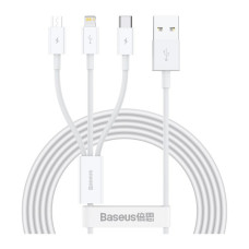 Дата кабель USB 2.0 AM to Lightning + Micro 5P + USB-C 1.5m 3.5A white Baseus (CAMLTYS-02)