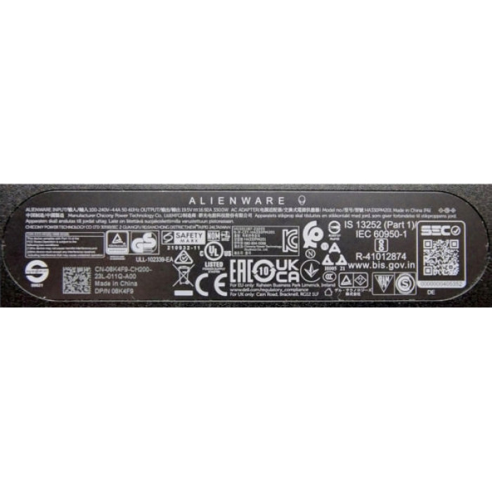 Блок живлення до ноутбуку Dell 330W Alienware GaN 19.5V, 16.92A, 7.4/5.0(pin inside), Oval-корпус (HA330PM201 / A40400)