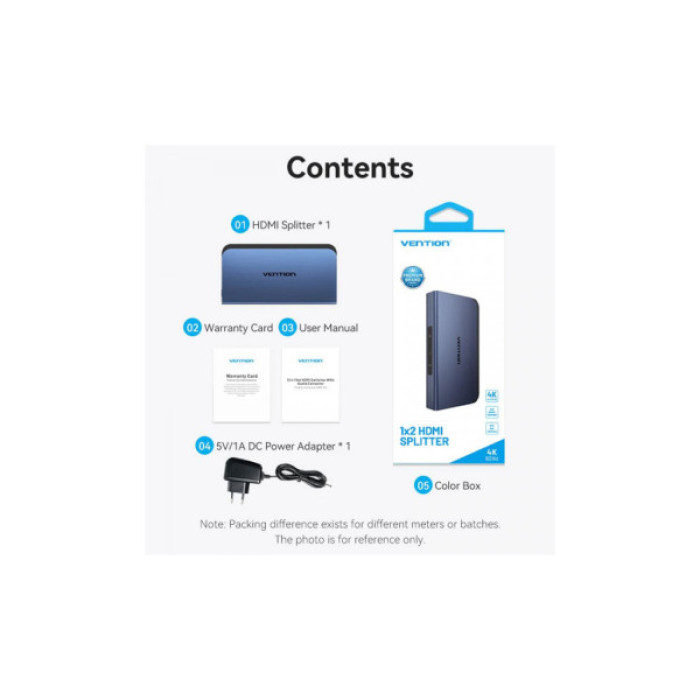 Спліттер VENTION HDMI 2.0 UHD 4K 60Hz 3D, HDCP 1in x 2out ports (AKEL0-EU)