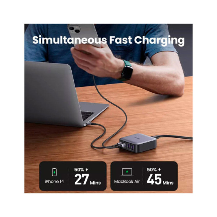Зарядний пристрій UGREEN 4xUSB 65W (2хUSB-C+2xUSB-A) Gan CD327 (90747)