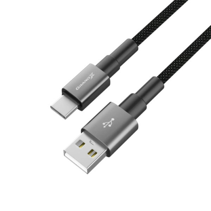 Дата кабель USB 2.0 AM to USB-C 1.0m 3A nylon black Grand-X (PC-08B)