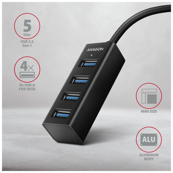 Концентратор AXAGON USB-C to 4xUSB 3.0 0.2m black (HUE-M1C)