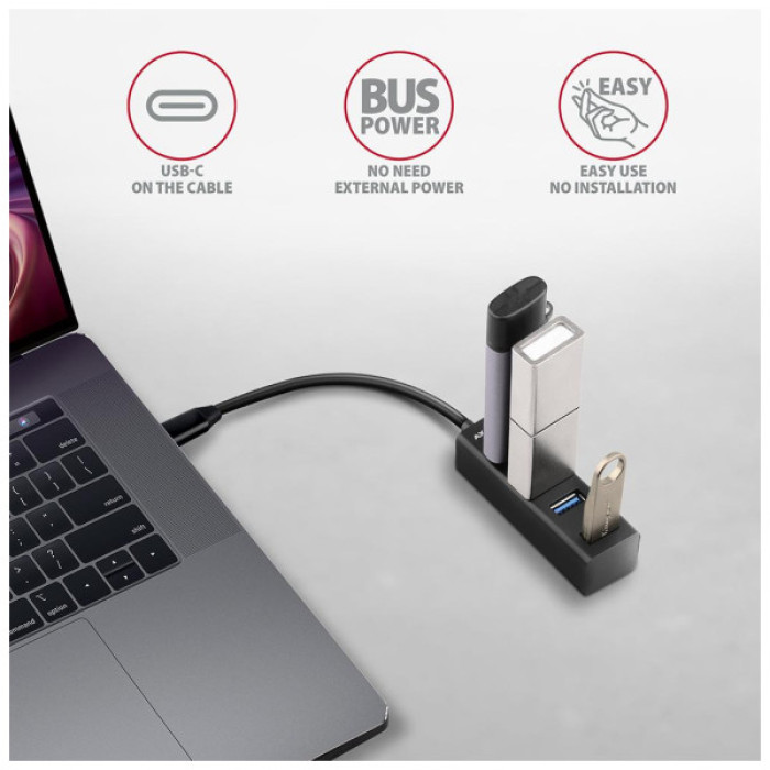 Концентратор AXAGON USB-C to 4xUSB 3.0 0.2m black (HUE-M1C)