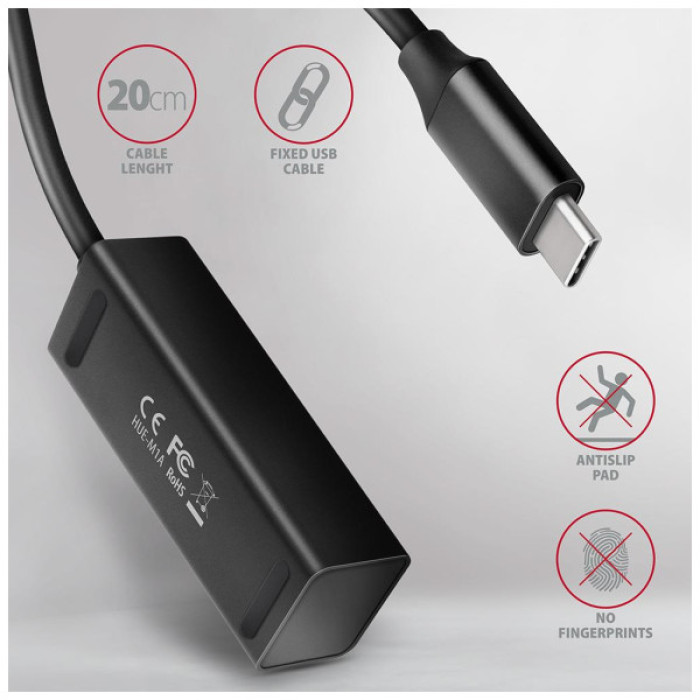 Концентратор AXAGON USB-C to 4xUSB 3.0 0.2m black (HUE-M1C)