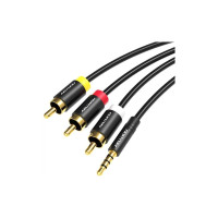 Кабель мультимедійний 3.5mm M to 3xRCA M 1.5m AV black Vention (VAB-R07-B150)