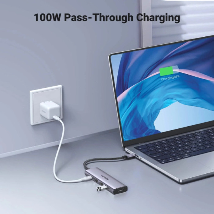 Концентратор Ugreen USB-C to HDMI + 3xUSB 3.0 + PD CM511 gray (15596)
