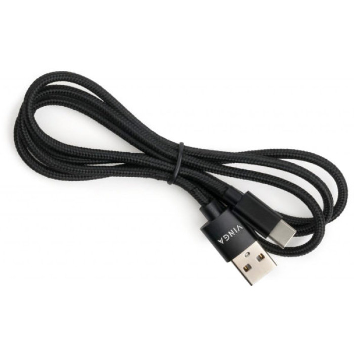 Дата кабель USB 2.0 AM to USB-C 1.0m nylon black Vinga (VCPDCTCNB1BK)