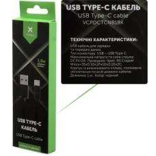 Дата кабель USB 2.0 AM to USB-C 1.0m nylon black Vinga (VCPDCTCNB1BK)