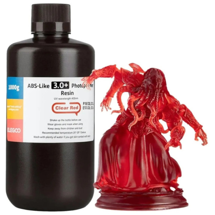 Фотополімерна смола ELEGOO Resin, ABS-like 3.0 plus 1кг, transparent red (50.103.0224)