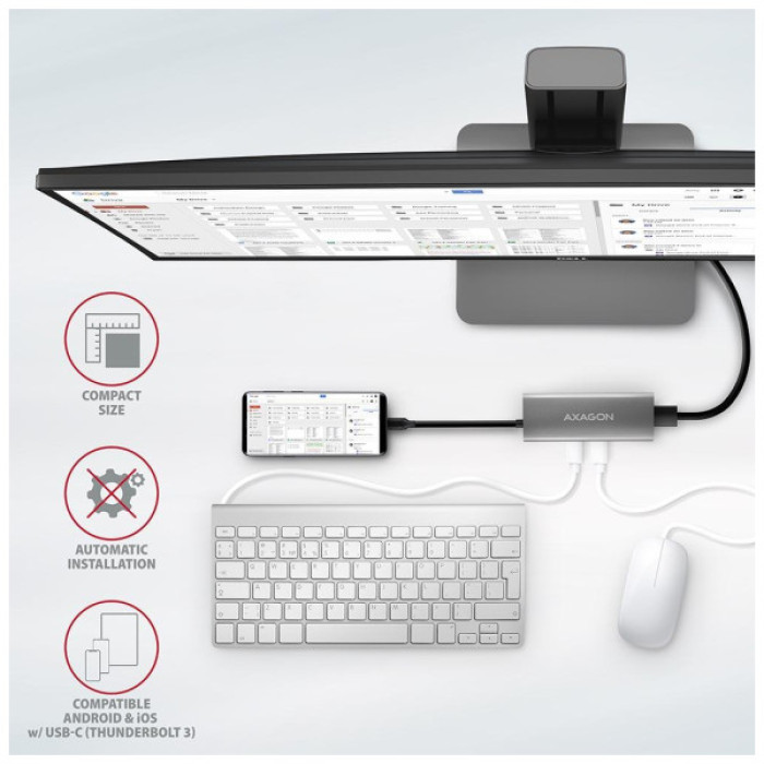 Концентратор AXAGON USB-C to 2xUSB-A + 2xUSB-C + HDMI 0.13m gray (HMC-5G2)