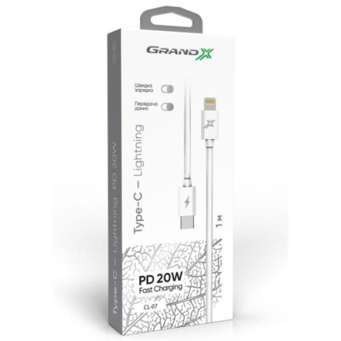 Дата кабель USB-C to Lightning 1.2m white Grand-X (CL-07)