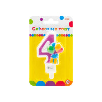 Свічка Maxi двостороння "4" із зображенням надувних кульок висотою 7,62 см (MX622069-4)