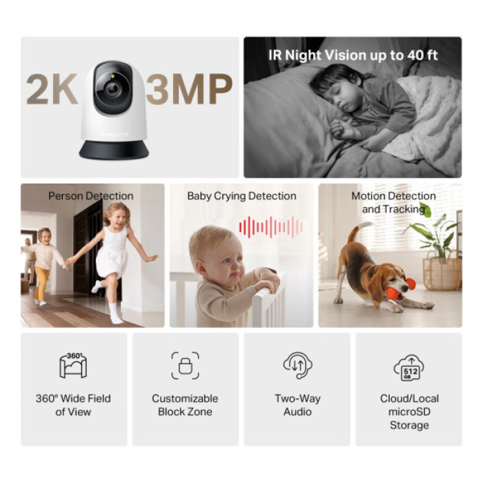 Камера відеоспостереження Mercusys IP-Камера MERCUSYS MC210 3MP N300 microSD motion detection (MC210)