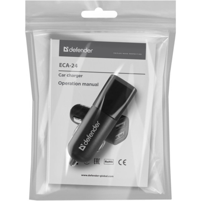 Зарядний пристрій Defender 2xUSB 12W 2.1A ECA-24 (83824)