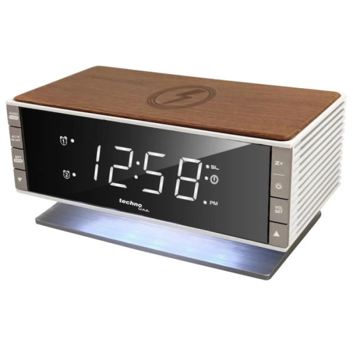 Настільний годинник Technoline з радіо WT487 Wireless Mobile Charging White/Brown (DAS302715)