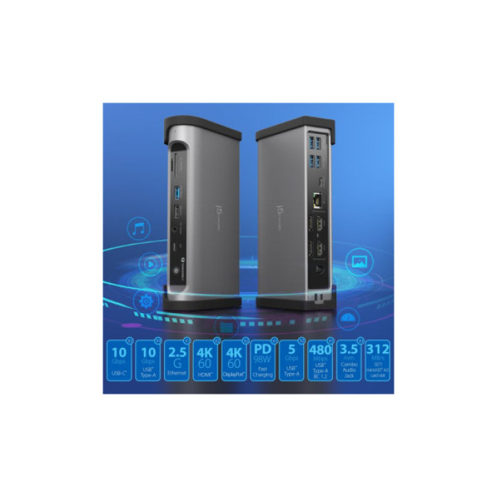 Порт-реплікатор J5create Dock-Station USB-C 15-in-1 (HDMI/DP/PD/USB-A/USB-C/LAN/картридер/audio) (JTD568-EN)