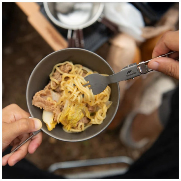 Ложка-виделка туристична Naturehike NH19C001-J сіра з мішечком (6927595734759)