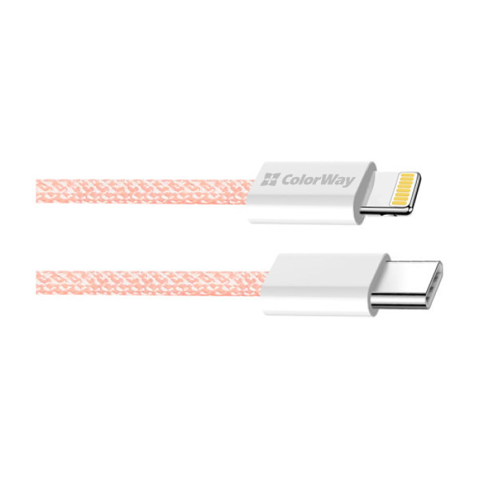 Дата кабель USB-C to Lightning 1.0m 27W pink ColorWay (CW-CBPDCL061-P)