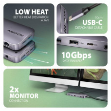 Концентратор AXAGON USB-C 12-in-1 HDMI + DisplayPort + RJ45 1000Mbps + PD100W aluminum gray (HMC-12GM2)