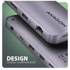 Концентратор AXAGON USB-C 12-in-1 HDMI + DisplayPort + RJ45 1000Mbps + PD100W aluminum gray (HMC-12GM2)