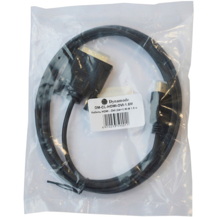 Кабель мультимедійний HDMI M to DVI M 1.8m 24+1pin Dynamode (DM-CL-HDMI-DVI-1.8M)