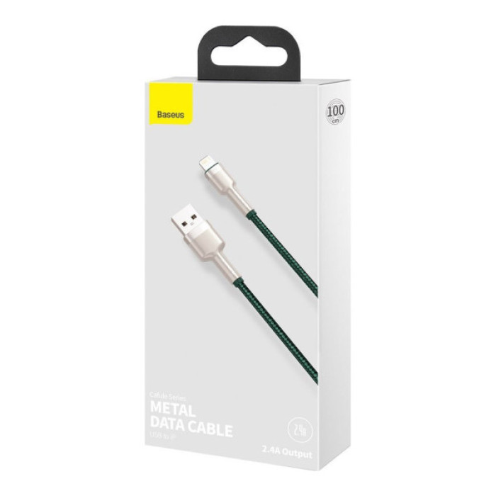 Дата кабель USB 2.0 AM to Lightning 2.0m 2.4A metal green Baseus (CALJK-B06)